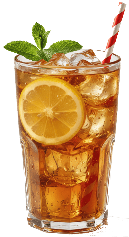 Refreshing iced tea with lemon slice