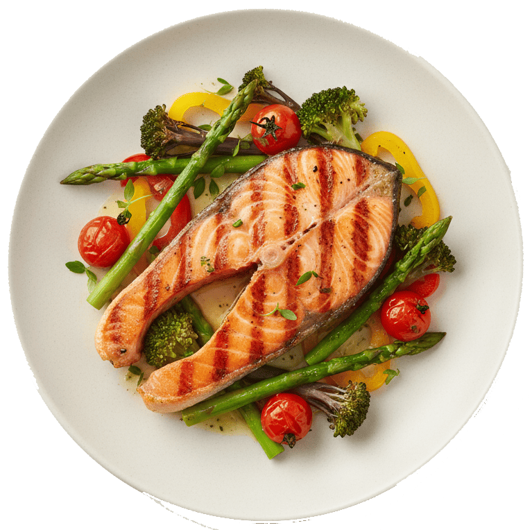 Grilled salmon with vegetables