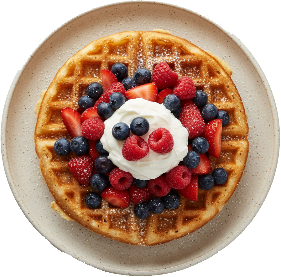 Waffles with fruit and whipped cream
